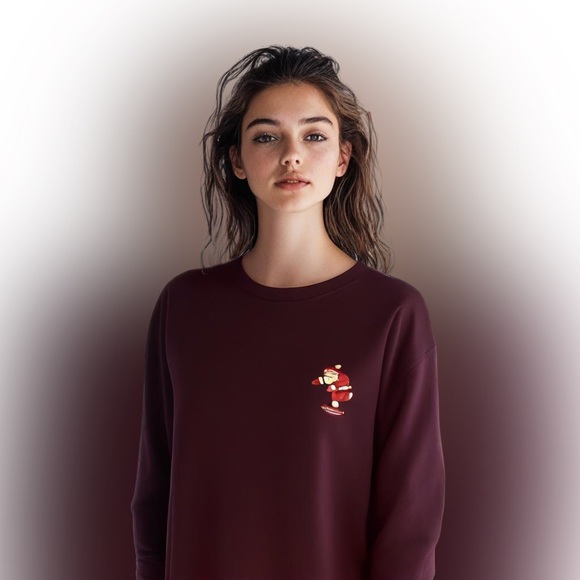 Old Navy maroon Christmas sweatshirt Skateboard Santa size LG long sleeve cotton - Picture 1 of 14